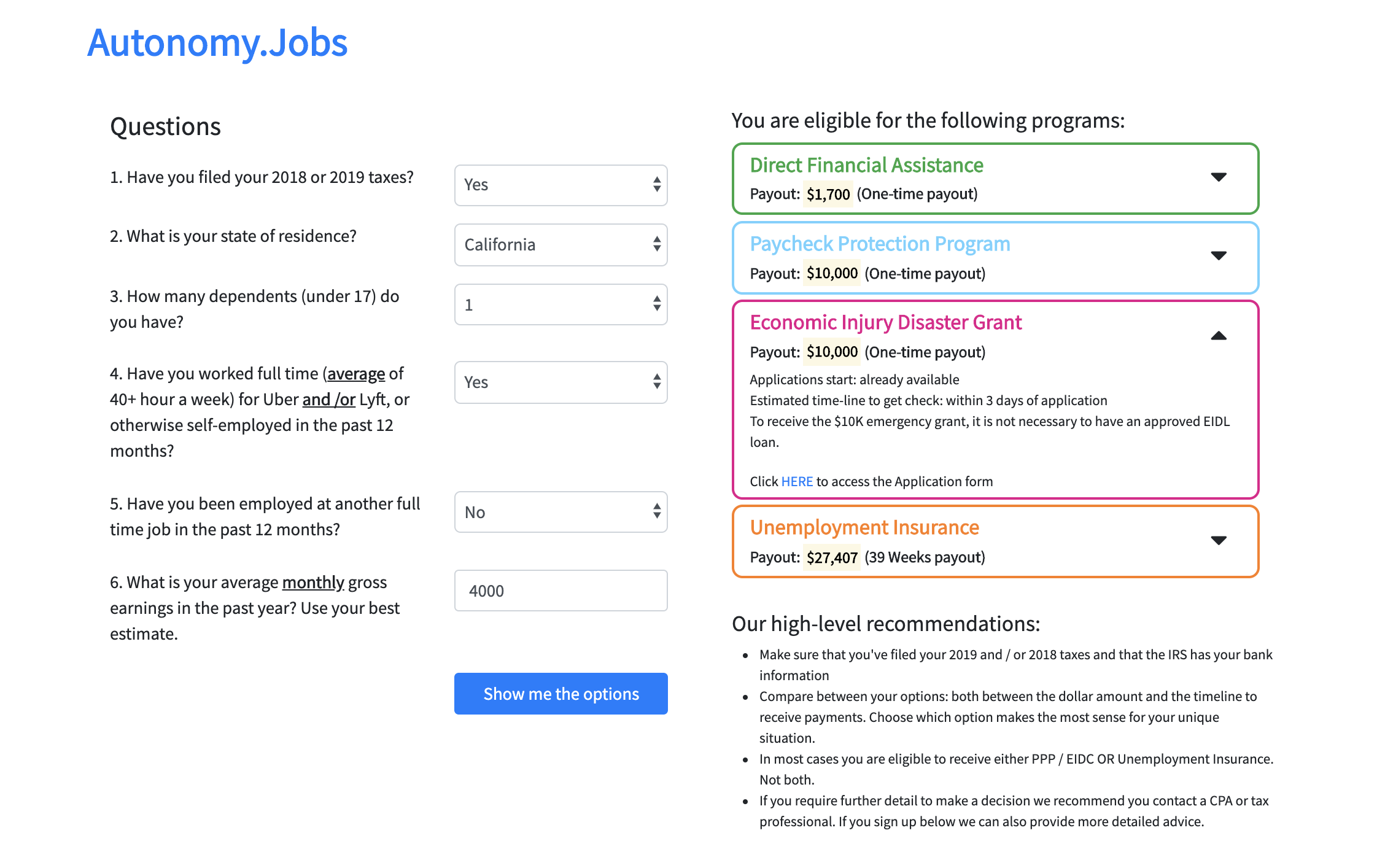Rideshare Drivers COVID Assistance Tool gallery image