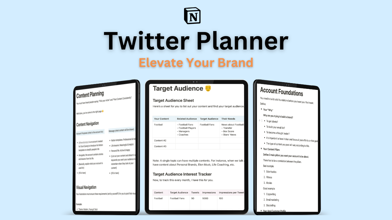 Mídia 1 de [Modelo] Twitter Planner Modelo - Simplifique e organize sua marca pessoal com este planejador.