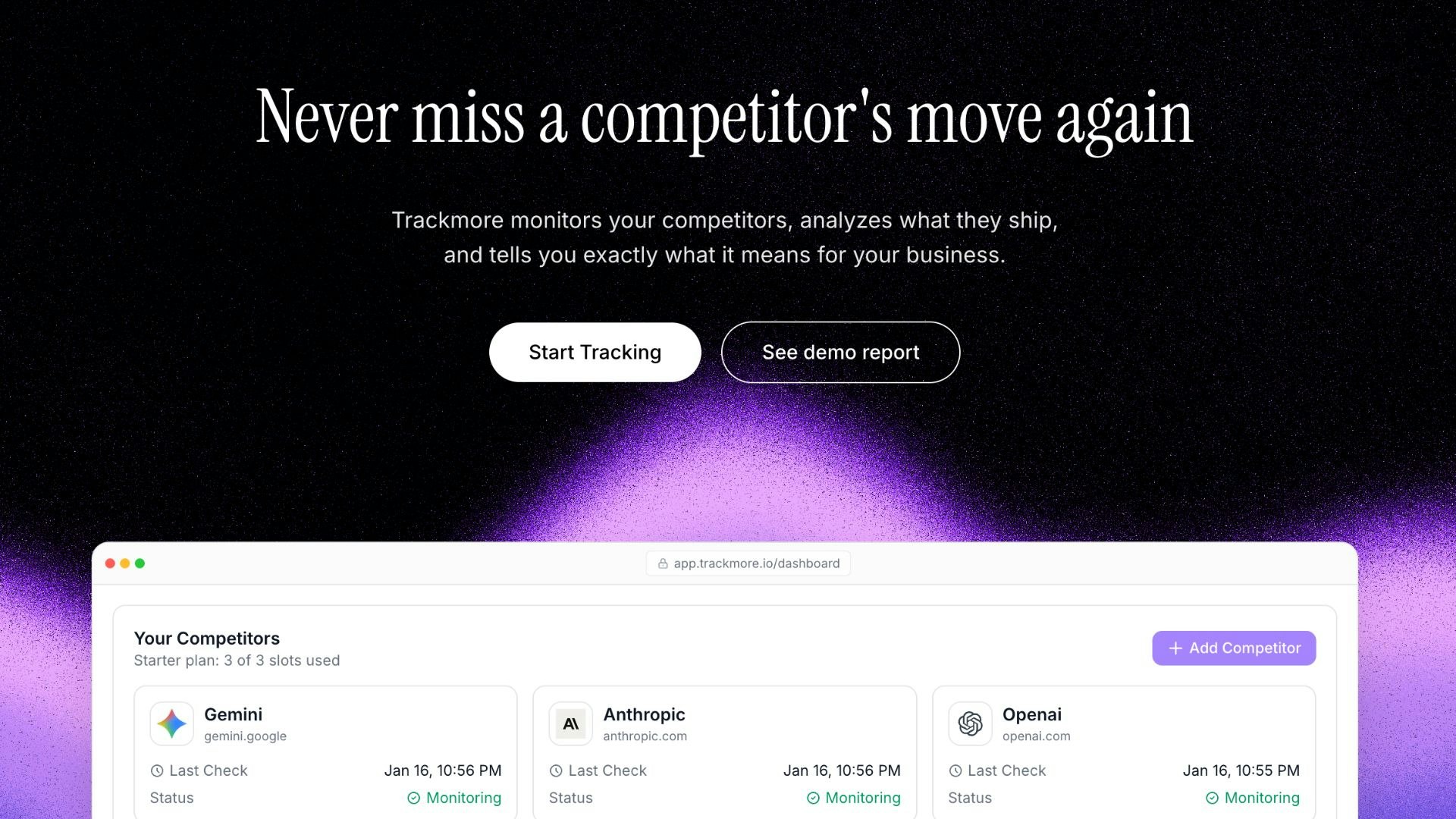 Trackmore - Main product screenshot demonstrating key features and user interface