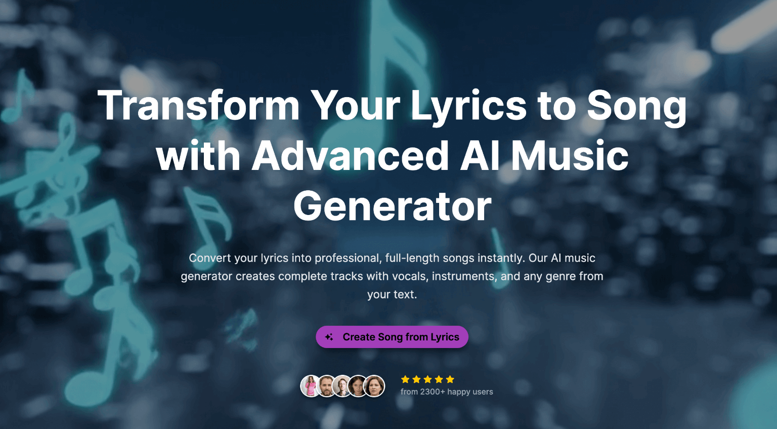 Free Lyrics to Song Generator - Main screenshot showing features and interface