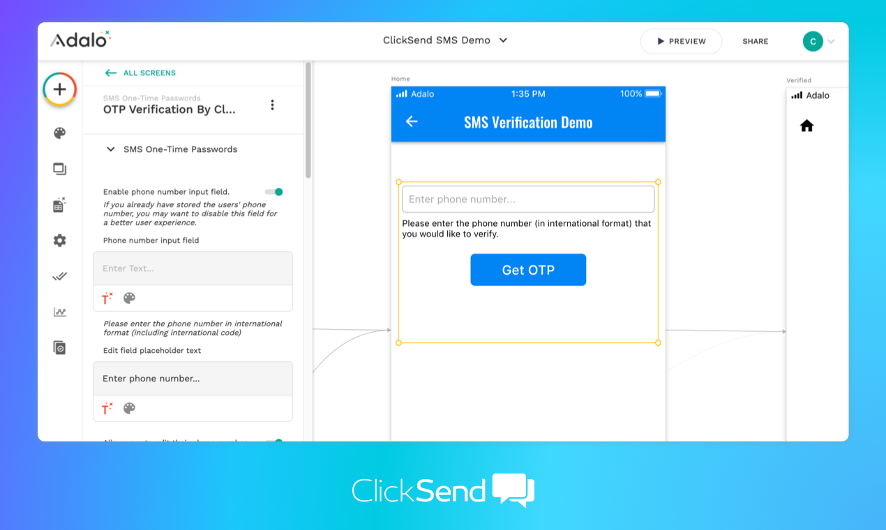 SMS OTPS e notifiche in Adalo media 3