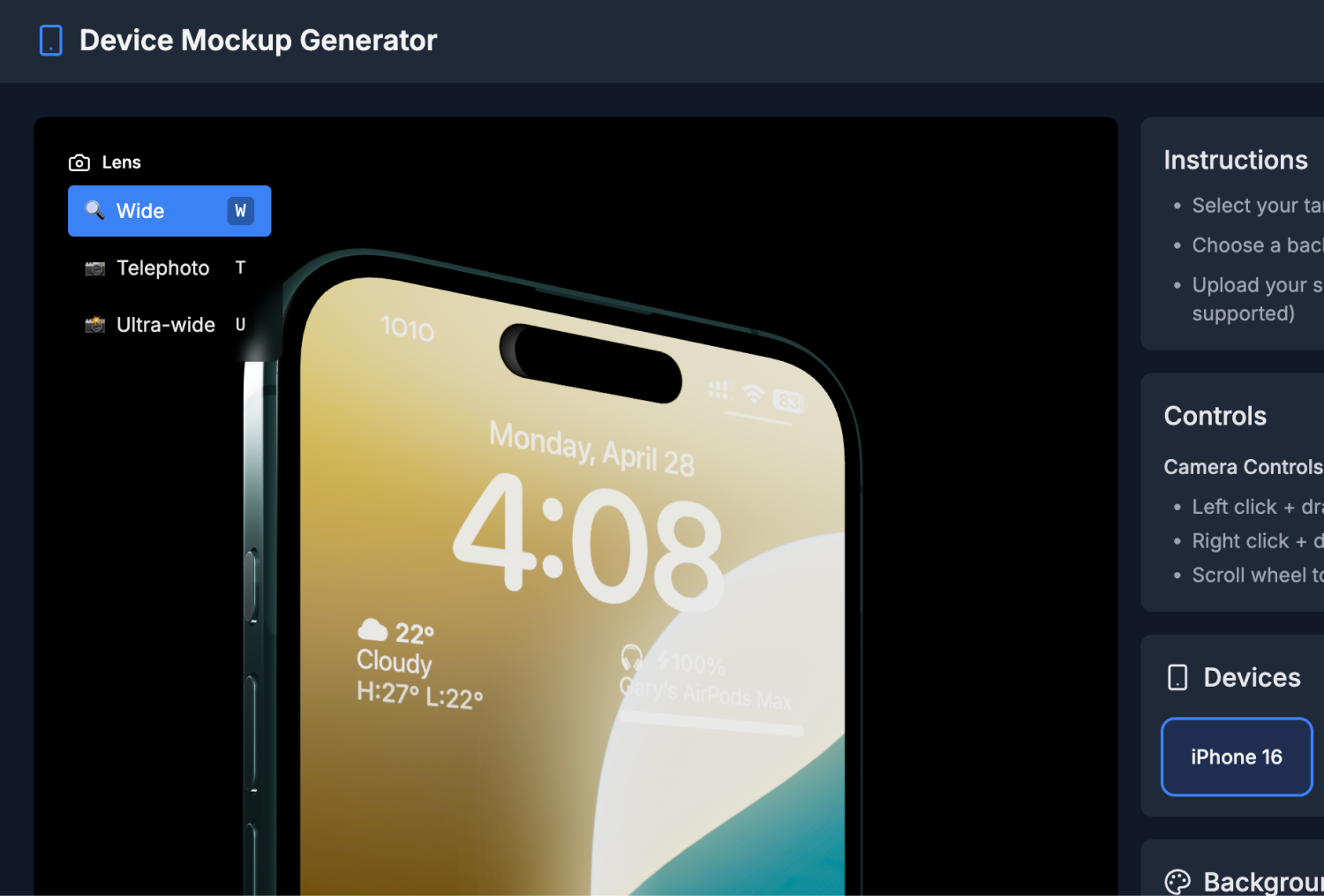 Generatore di mockup del dispositivo - Generatore di mockup del dispositivo 3D per l'app Showcase media 2