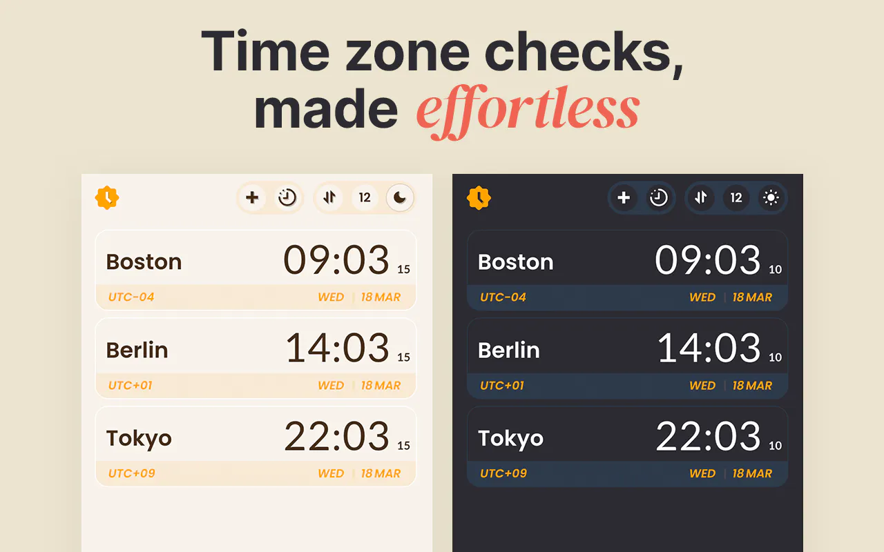 TimeMate — World Clock + Converter のプロダクトバナー