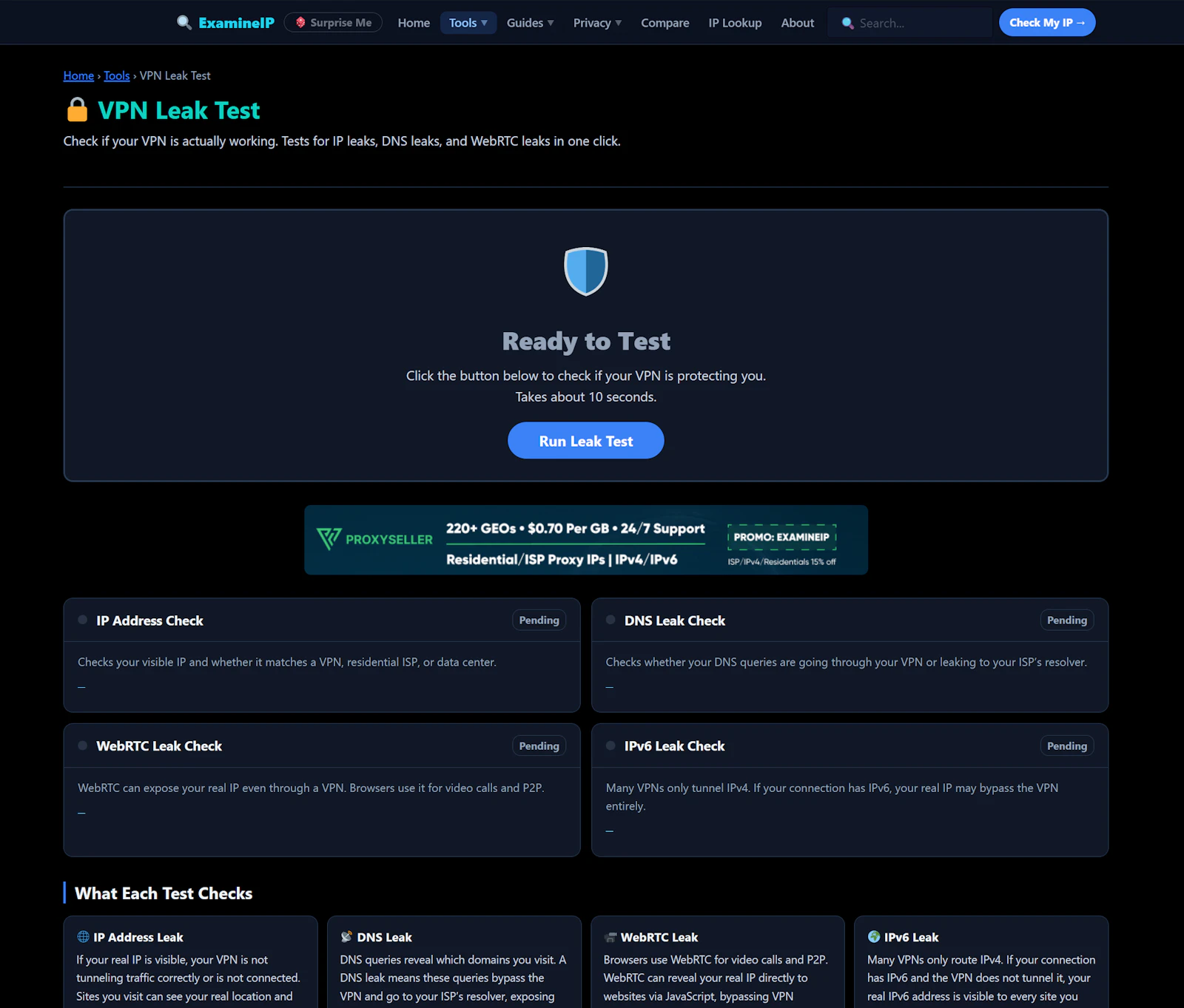 ExamineIP Tools - VPN Leak Test screenshot 1