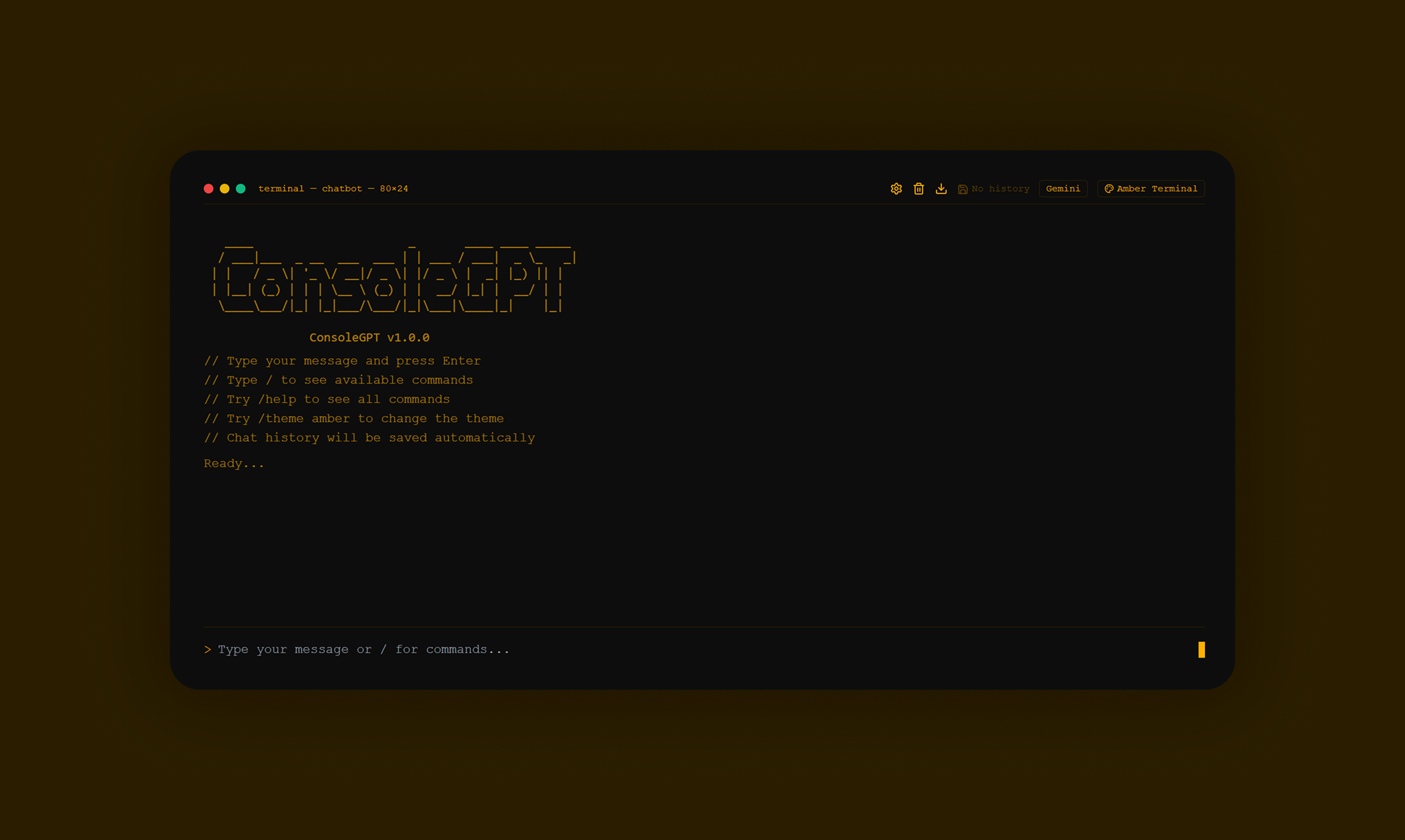Consolegpt - Een chatgpt-kloon met retro-thema met een minimalistische console-gebruikersinterface media 5