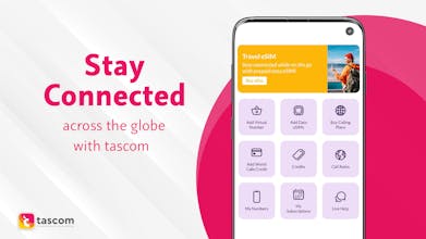 Tascom アプリに仮想電話番号機能を表示するスマートフォン。