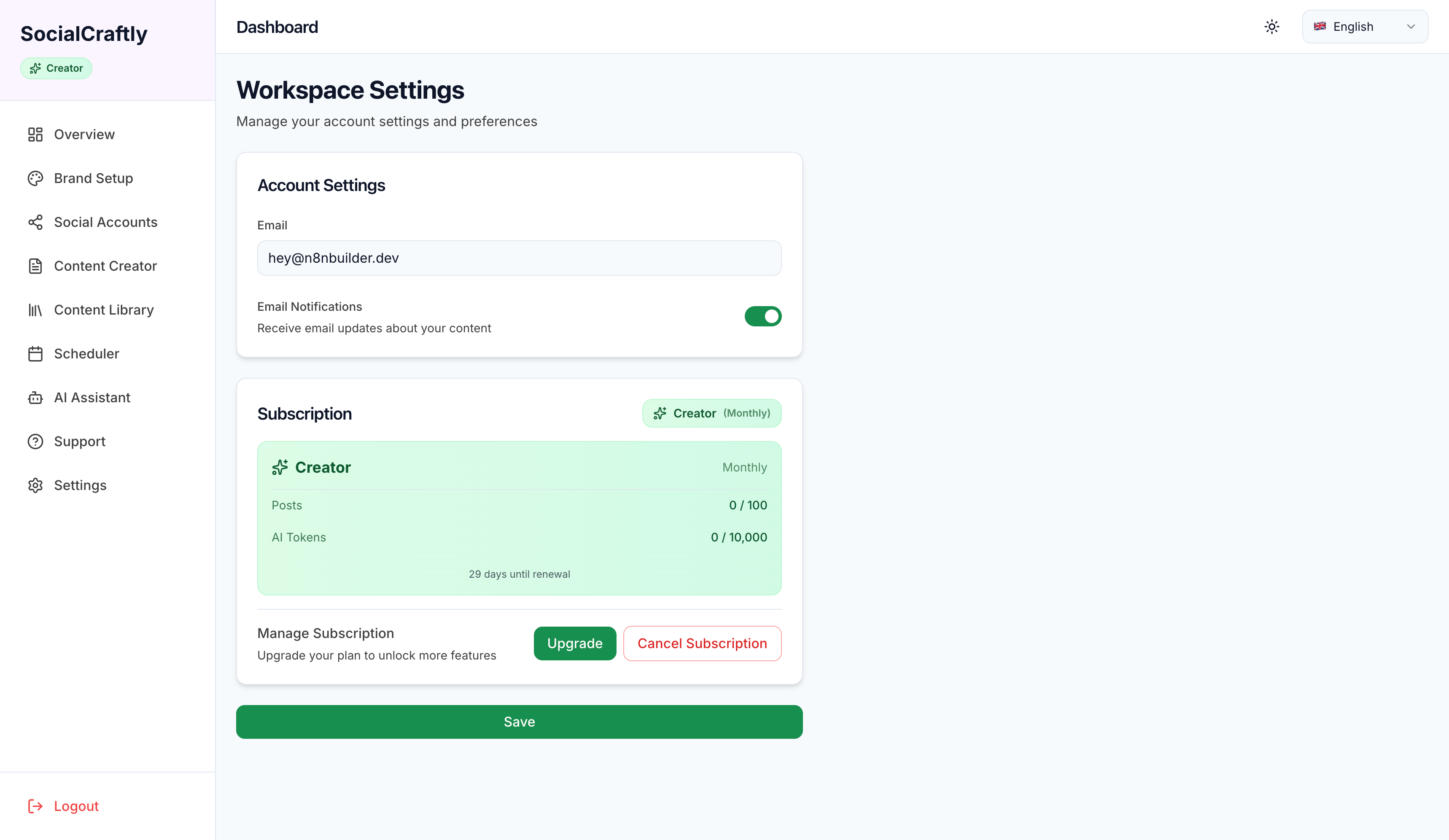 Social Craftly - Main product screenshot demonstrating key features and user interface