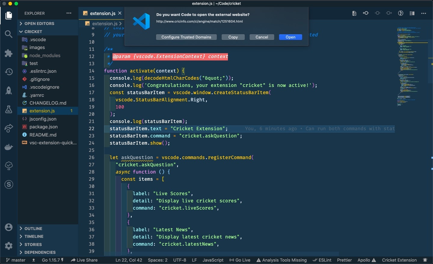 VSCode Cricket Extension gallery image