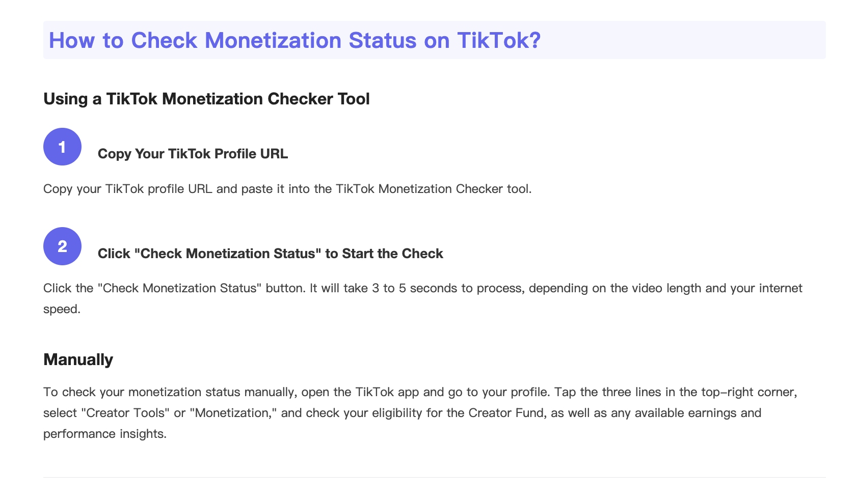 Tiktok Monetization Checker - Проверьте право на монетизацию Tiktok для любой учетной записи медиа 3