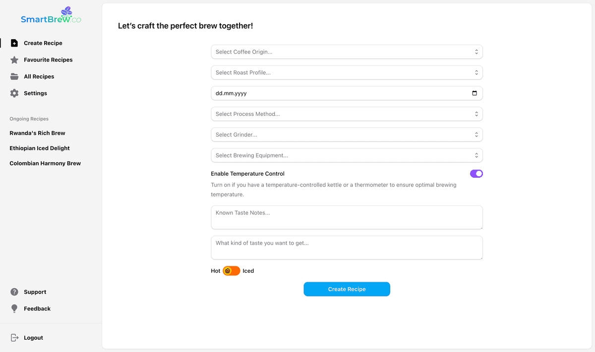 SmartBrew - Main product screenshot demonstrating key features and user interface