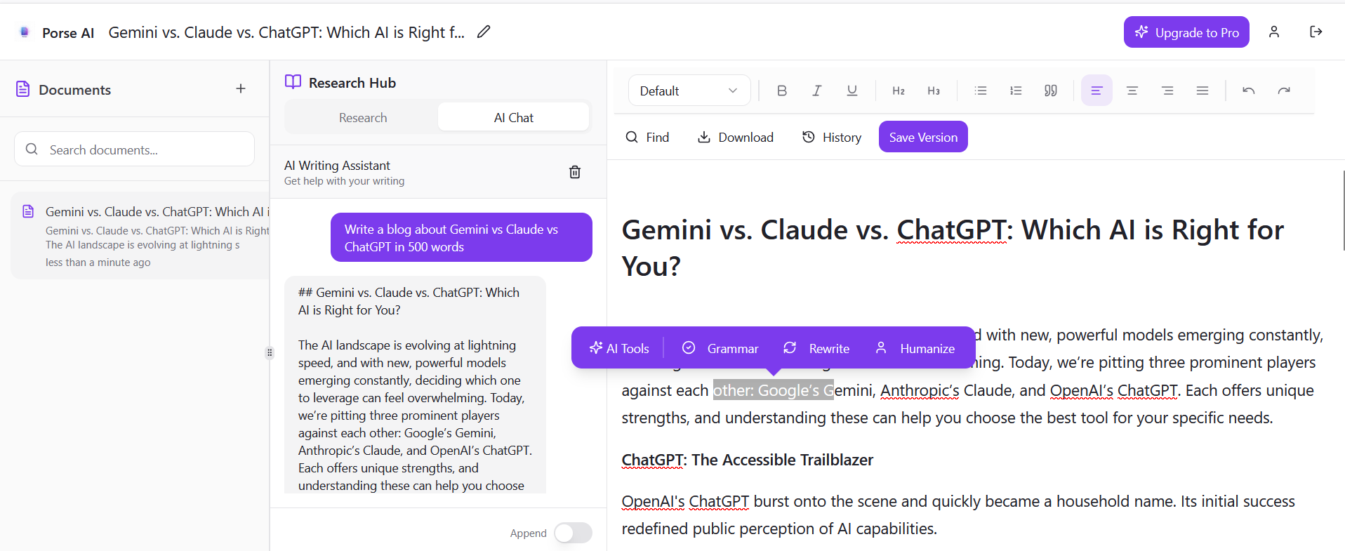 PorseAI - Screenshot 4 showing product features and functionality