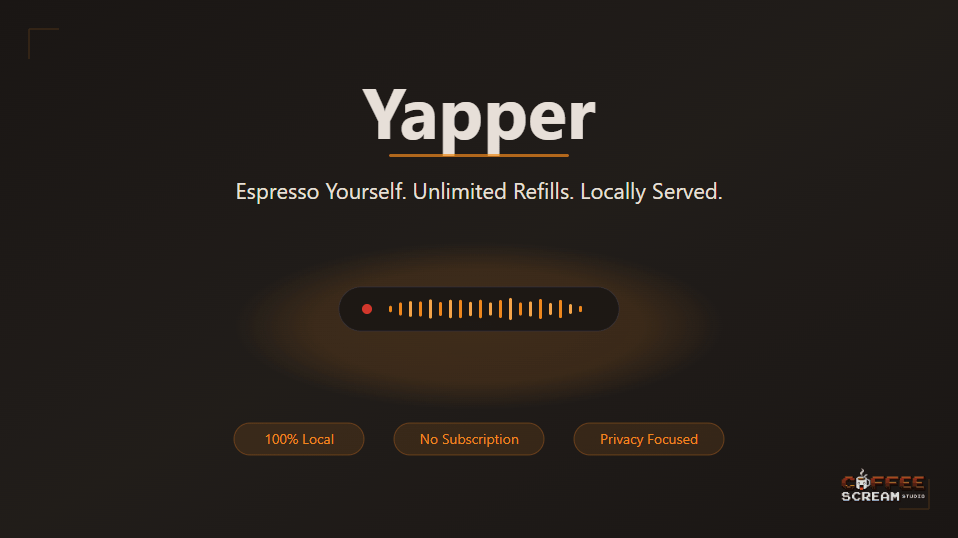 Yapper - 100% local voice dictation - Main product screenshot demonstrating key features and user interface