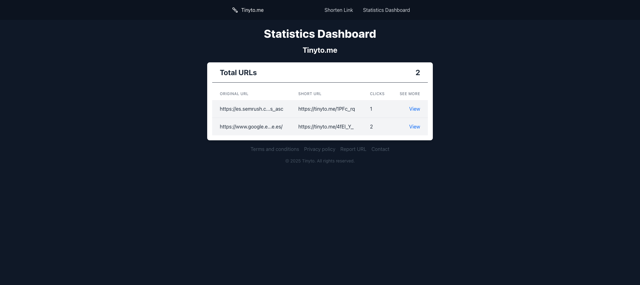 وسائط Tinyto.me - تقصير URL مجانًا مع التحليلات وعداد النقر الجغرافي. 2
