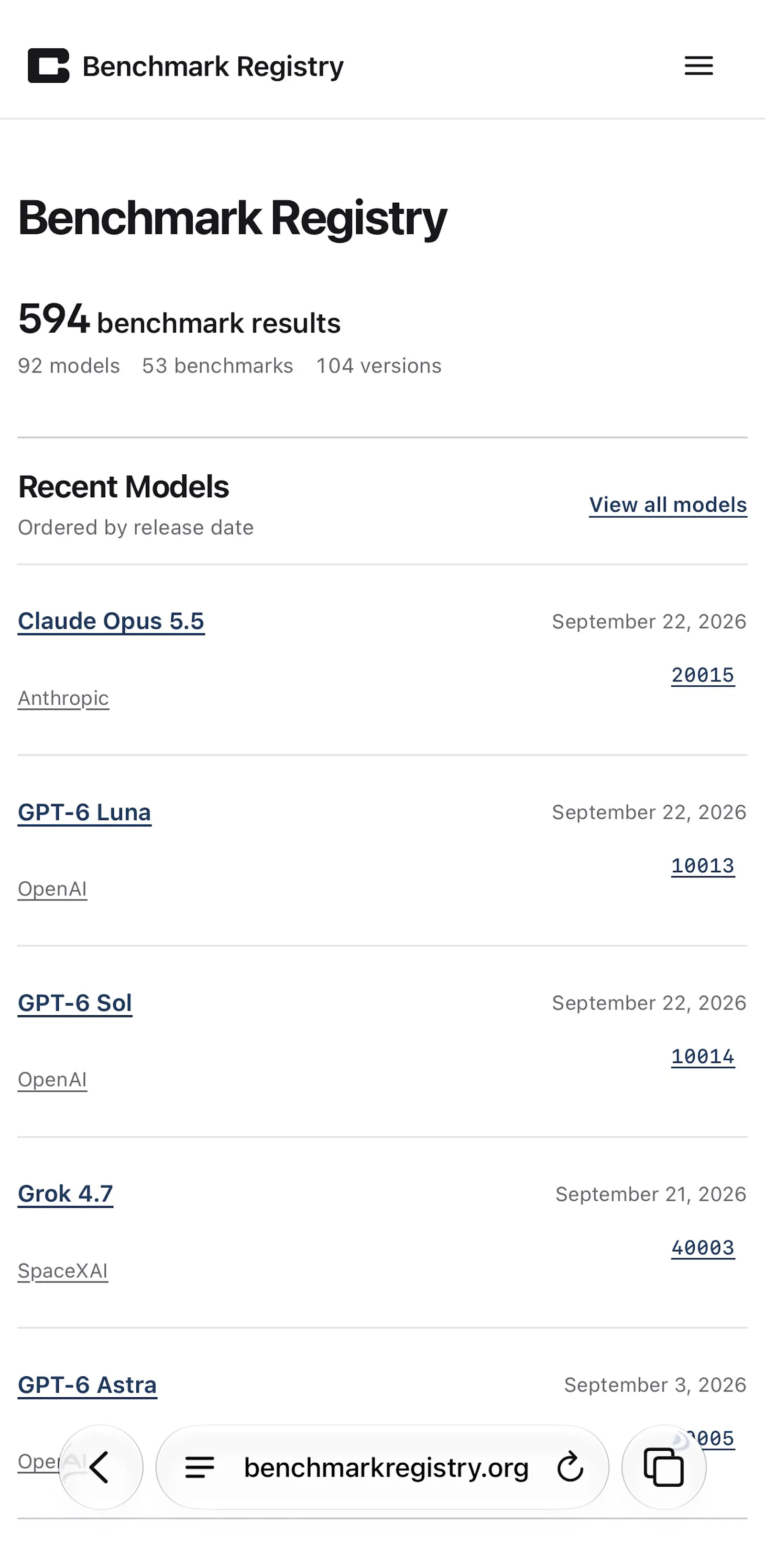 Benchmark Registry screenshot 3