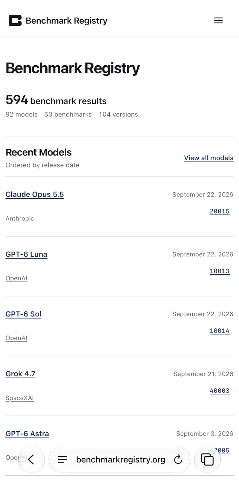 Benchmark Registry screenshot 3