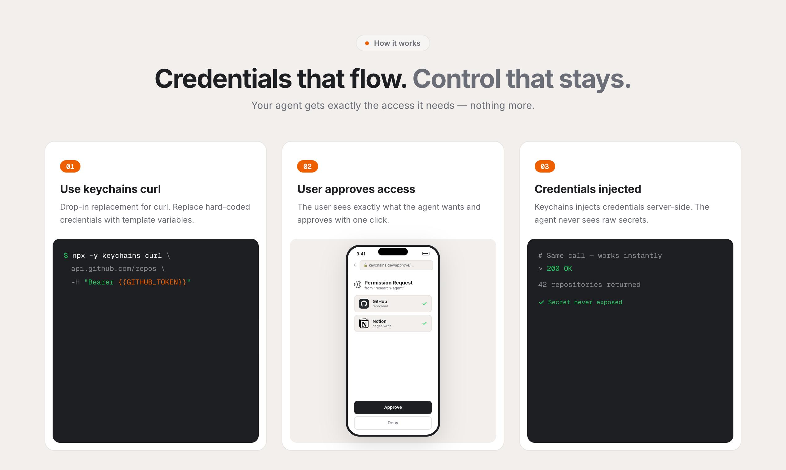 keychains.dev - Secure your OpenClaw bot - Screenshot 3 showing product features and functionality