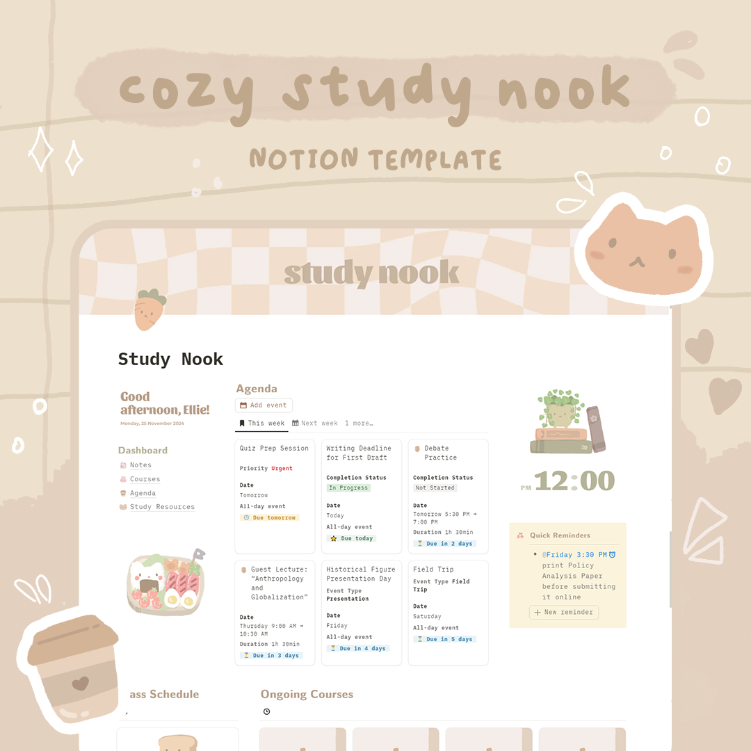 startuptile Cozy Study Nook - Notion Template-A low-maintenance template to help students