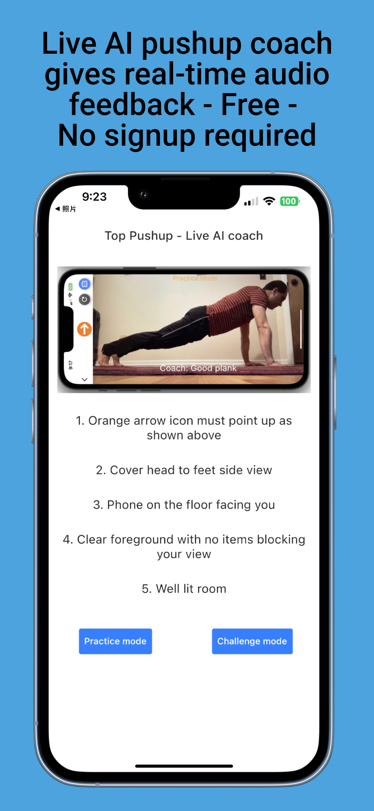 Top Pushup V2 - Canlı AI Pushup koçu gerçek zamanlı sesli geri bildirim verir medya 1