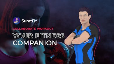 パーソナルトレーナーが顧客を強度トレーニングの運動を指導している姿を捉えたイメージであり、SuratFitの完全なコーチングの側面を強調しています。