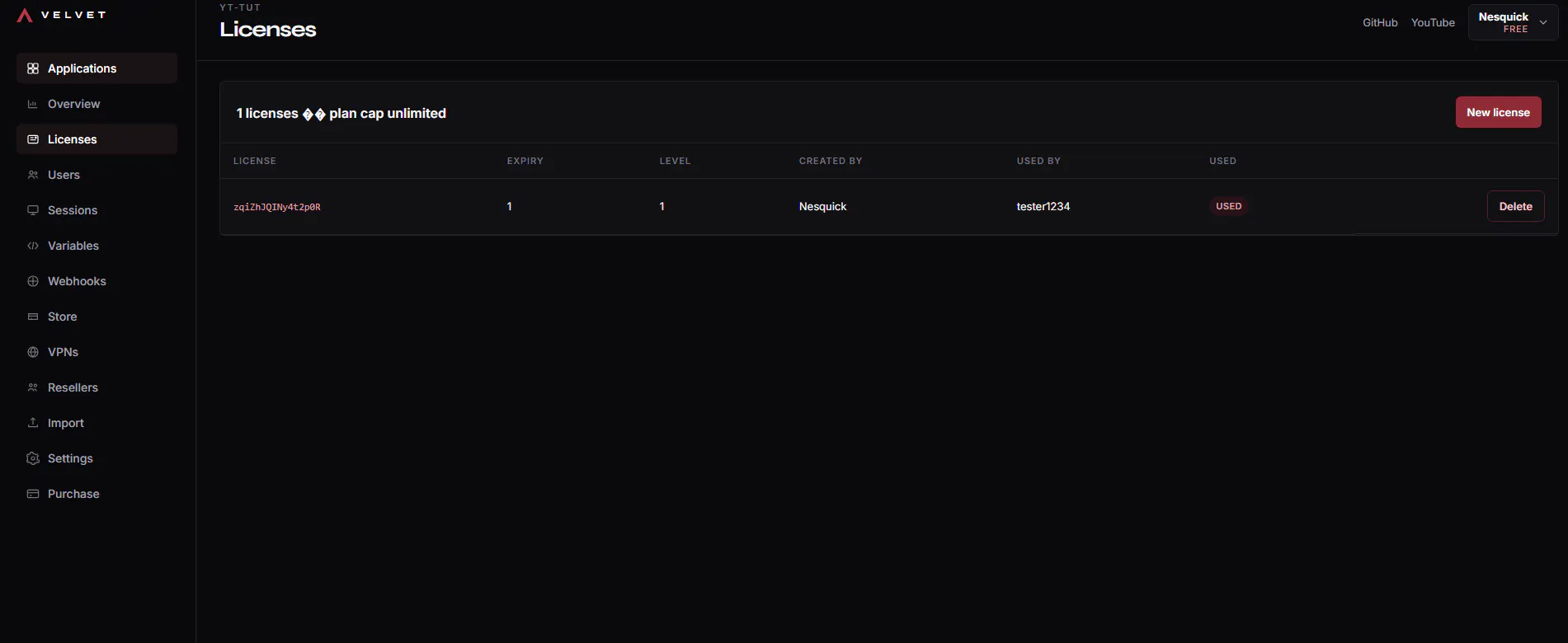 VelvetAuth — License keys & user auth gallery image