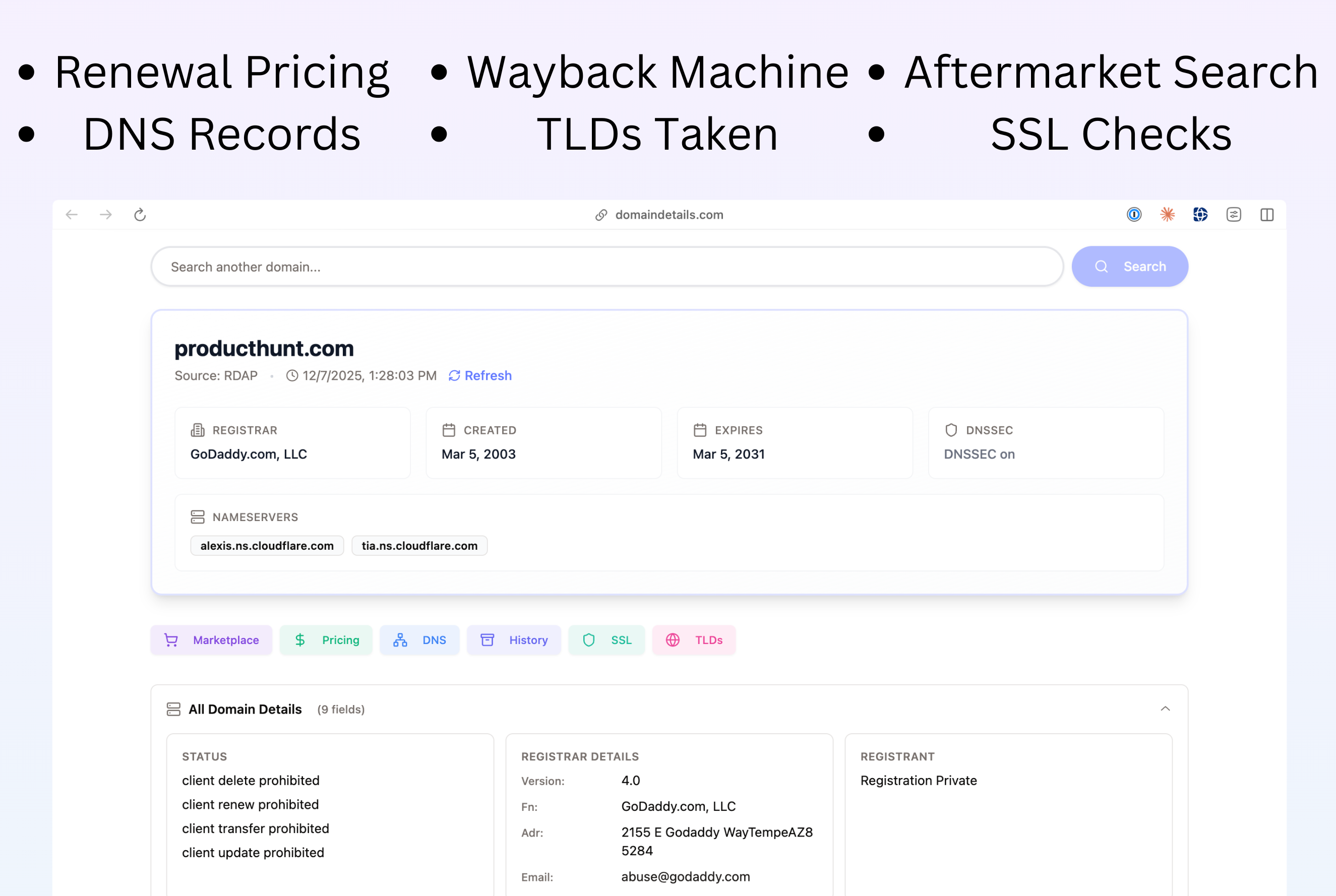 DomainDetails.com - Free & Private WHOIS gallery image