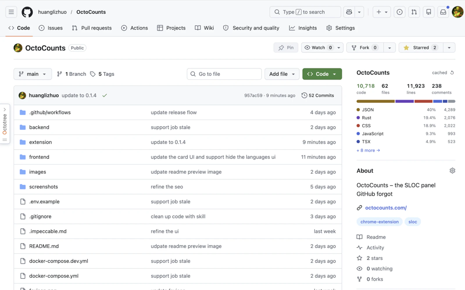 OctoCounts - SLOC panel Github forget screenshot 3
