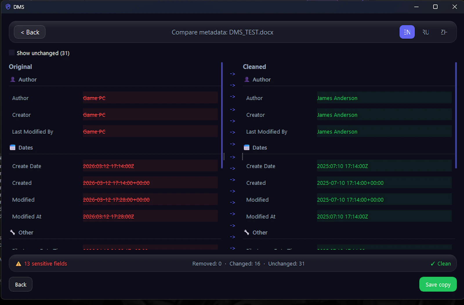 DMS: Deceptive Metadata Shredder screenshot 2
