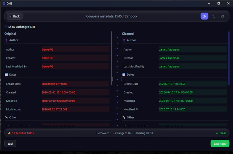 DMS: Deceptive Metadata Shredder screenshot 2