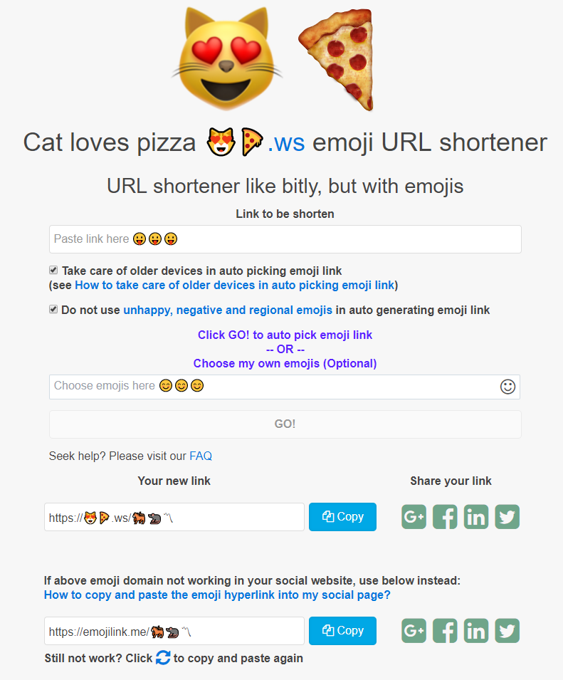 Cat loves pizza (😻🍕.ws) emoji URL shortener gallery image