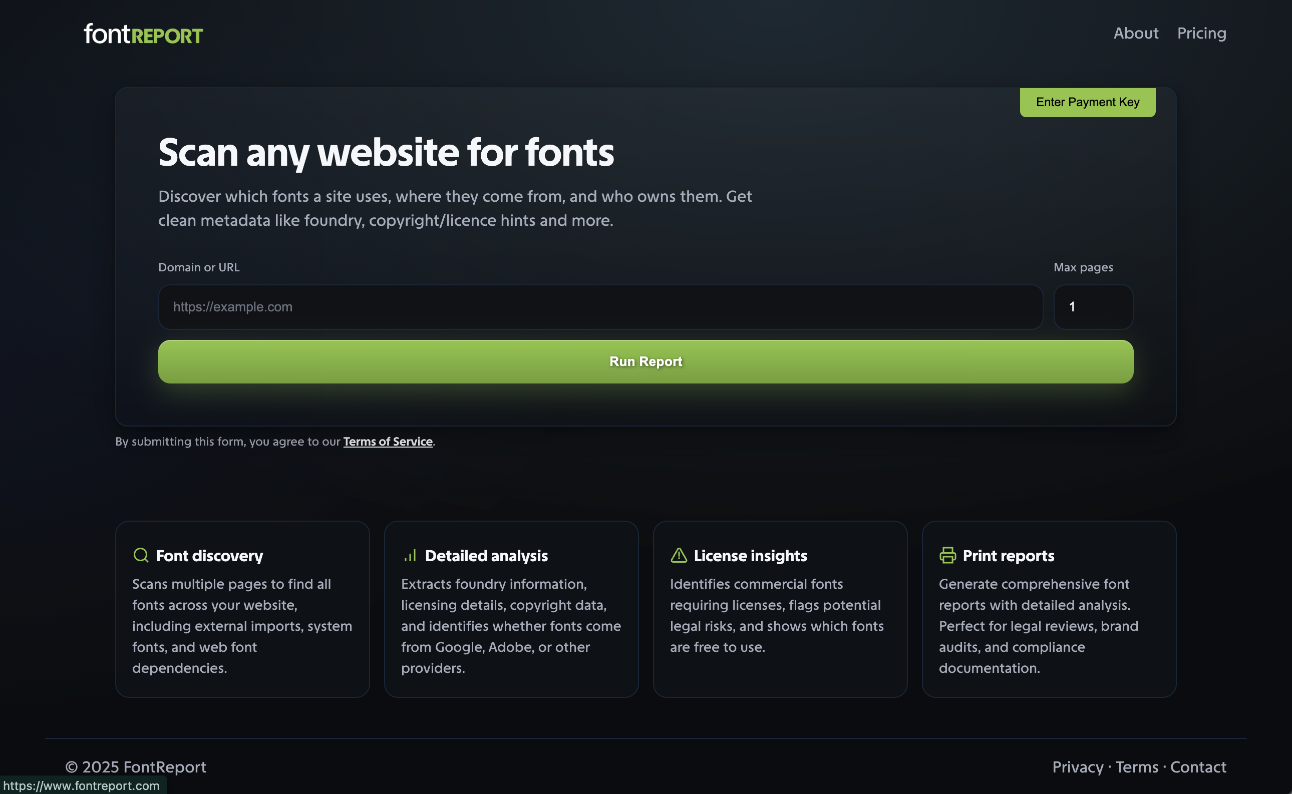 Fontreport - Strumento di conformità dello scanner e della licenza dei caratteri del sito Web media 1