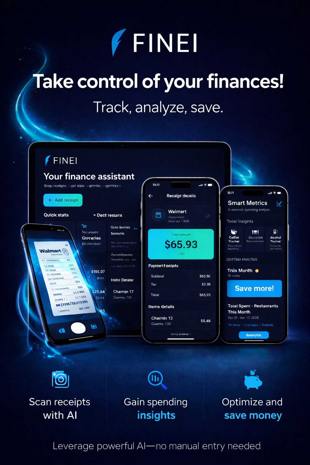 Finei – Receipt-Based Expense Tracker - Main product screenshot demonstrating key features and user interface
