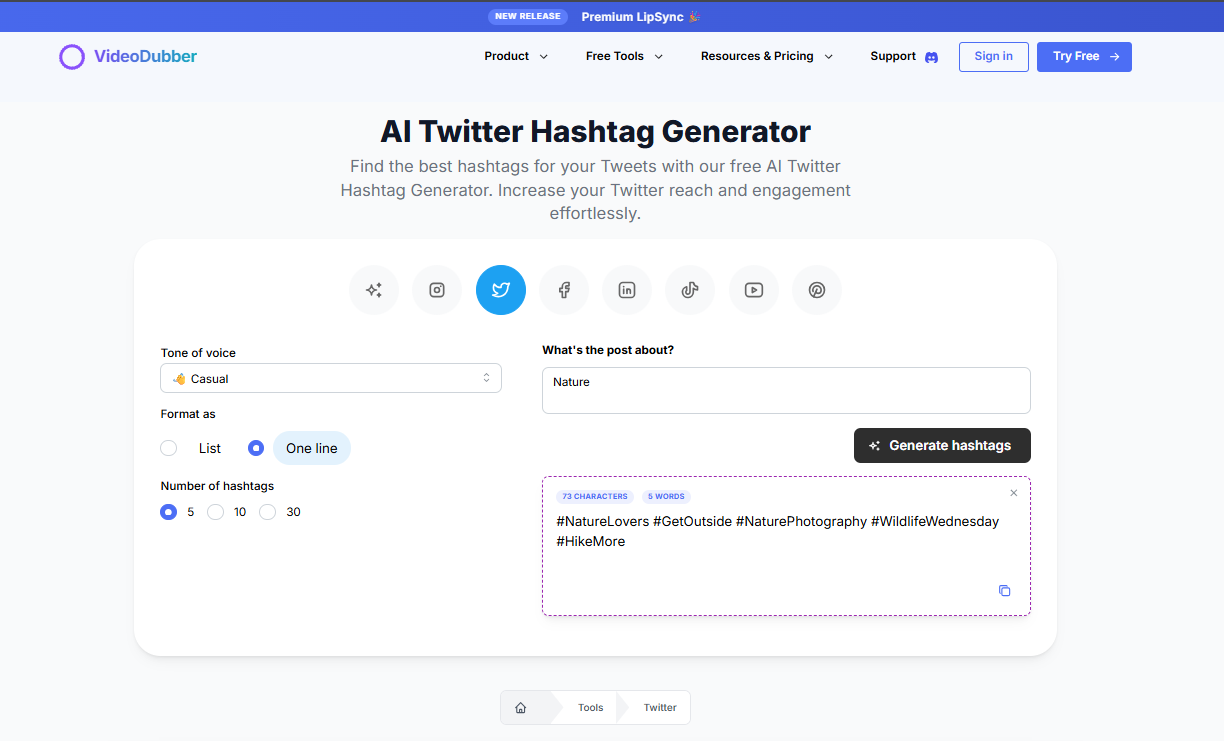 Mídia 3 de Gerador de hashtag do Twitter - Ferramenta grátis para o Twitter