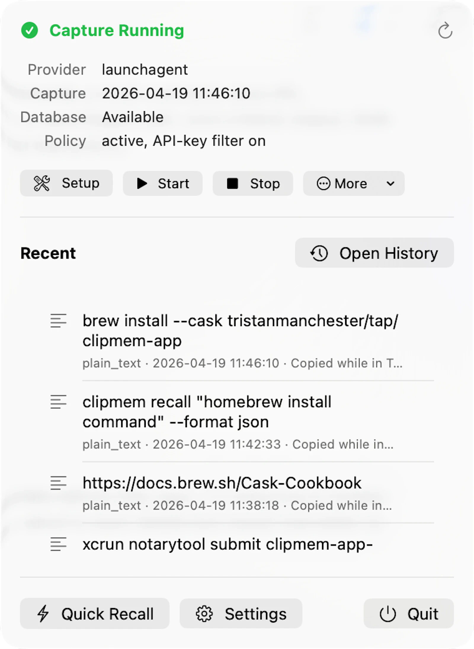 clipmem - clipboard recall for agents screenshot 2