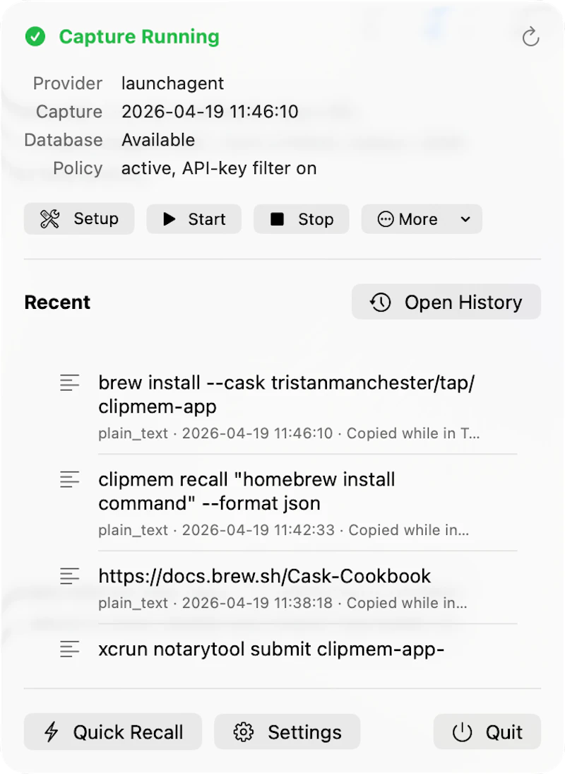 clipmem - clipboard recall for agents screenshot 2