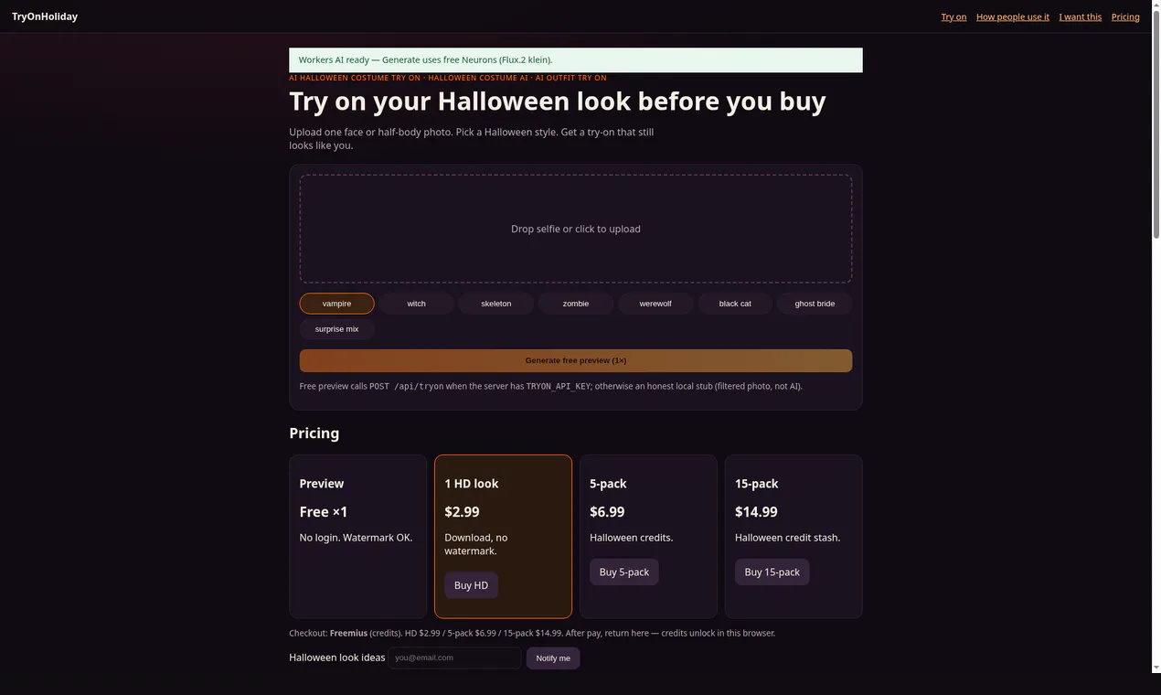 TryOnHoliday—AI Halloween Costume Try-On gallery image