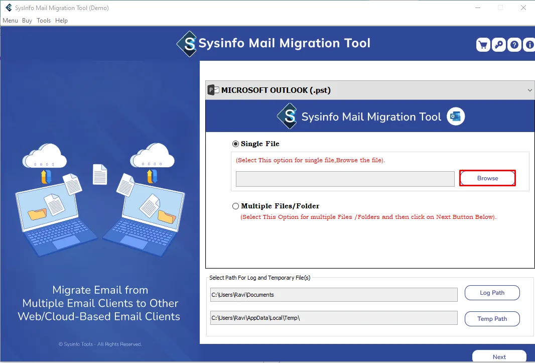 Herramienta de migración de correo de Sysinfo media 8