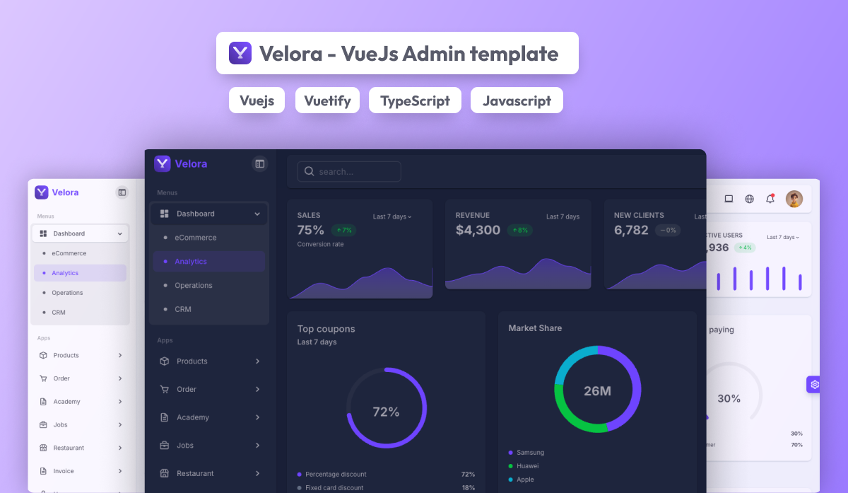 Velora - Vuejs vuetify admin templat media 1