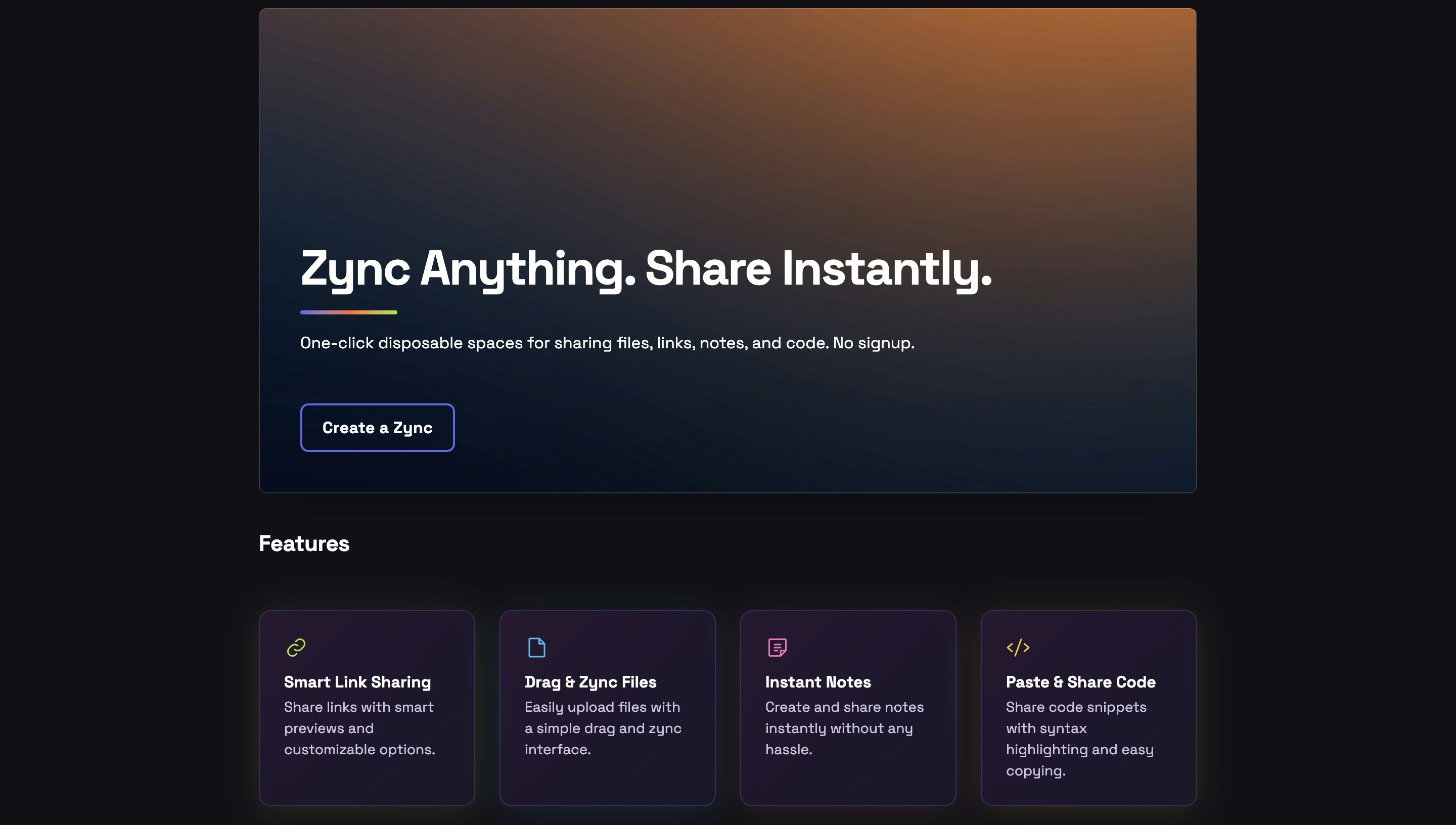 Zync - Deel onmiddellijk tekst, links, code - Een klik delen.Geen aanmelding.Standaard privacy-eerste. media 1