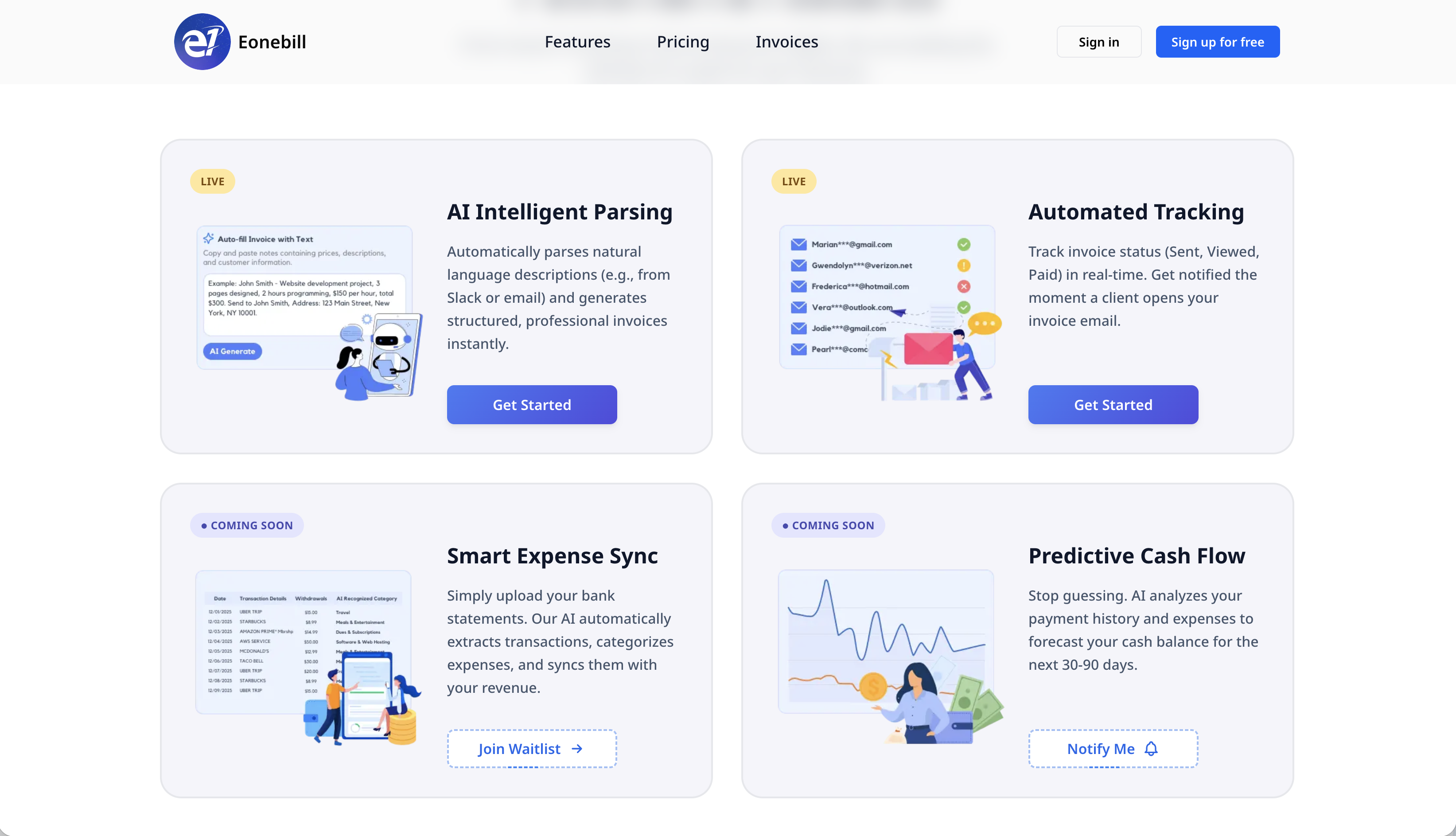 Eonebill-Just Describe and Bill - Screenshot 2 showing product features and functionality