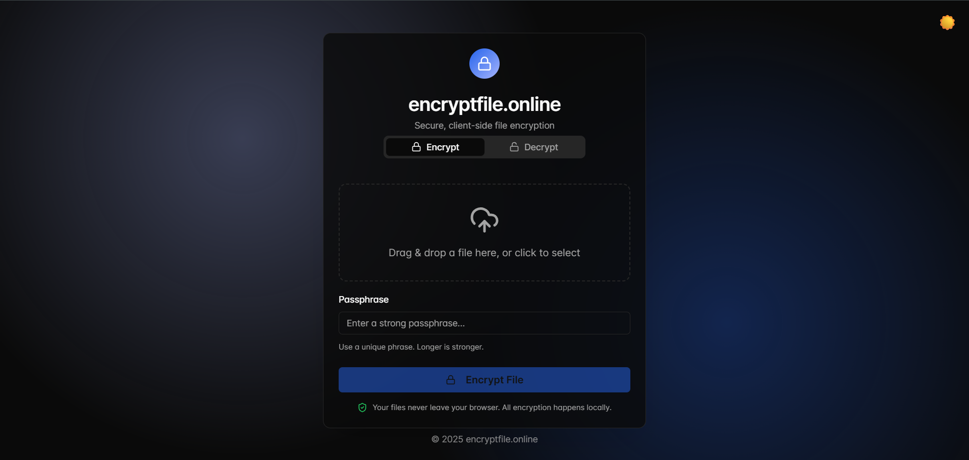 Encrypt File Online - Main screenshot showing features and interface