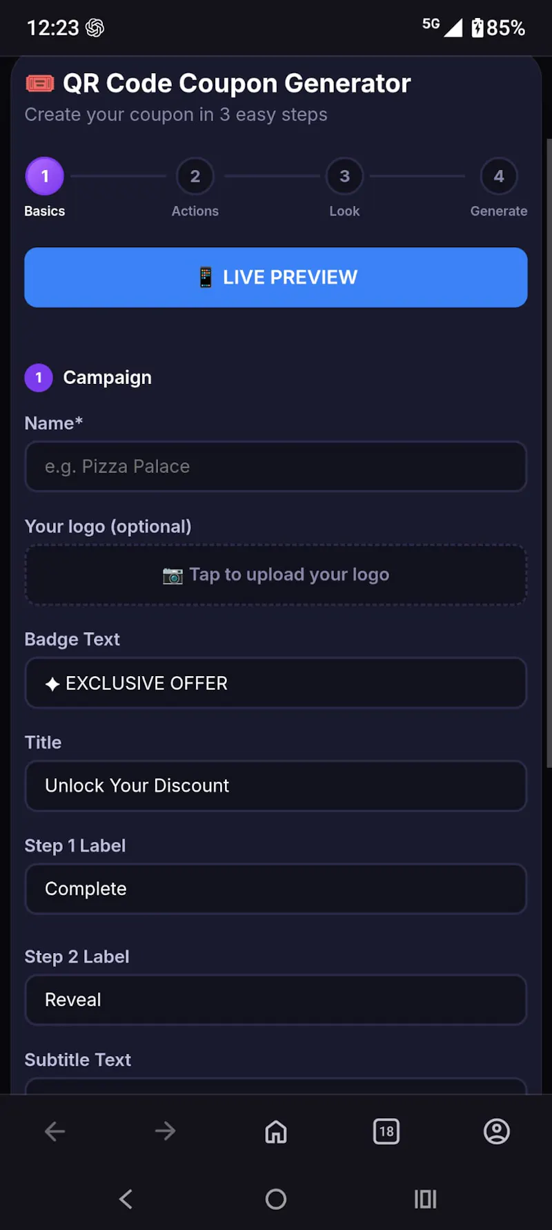 QR Coupon Generator with Social Unlocks screenshot 3