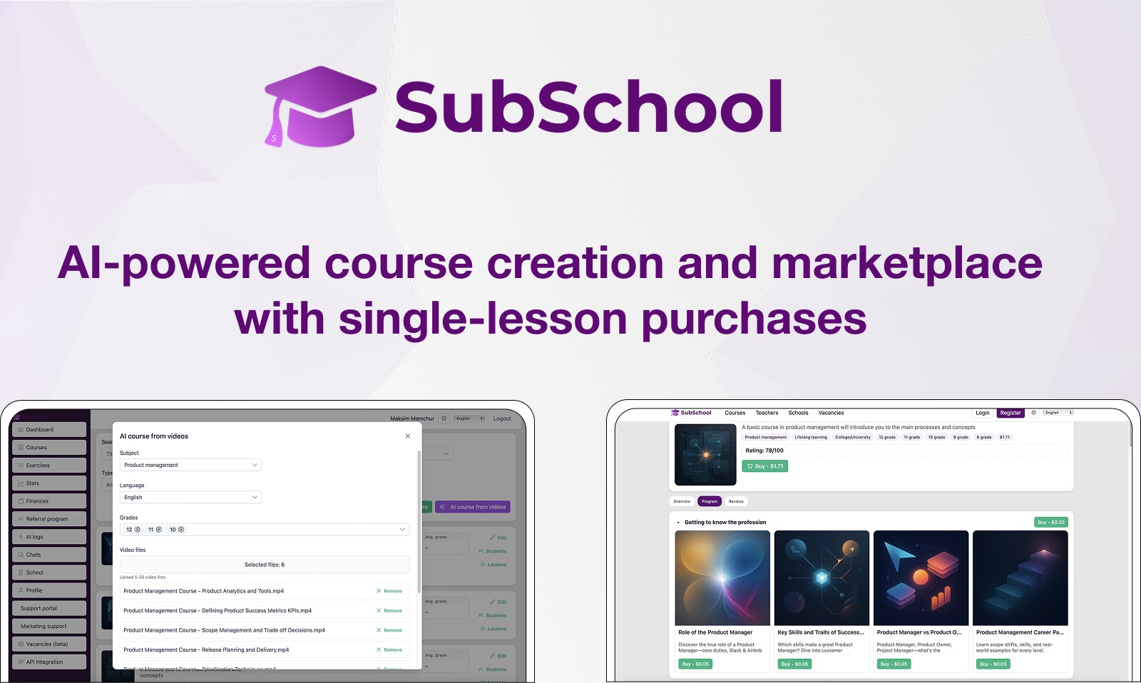 SubSchool - Main product screenshot demonstrating key features and user interface