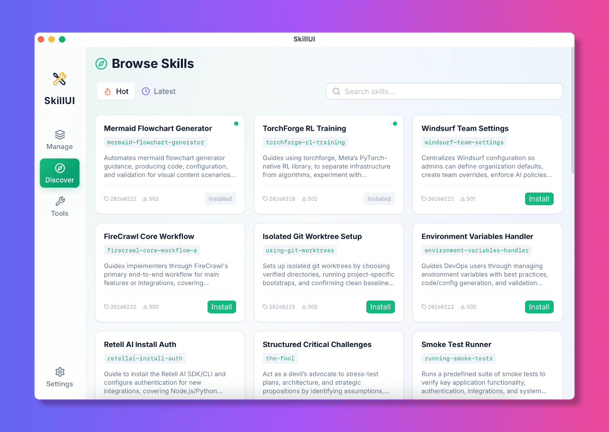 SkillUI - Screenshot 2 showing product features and functionality