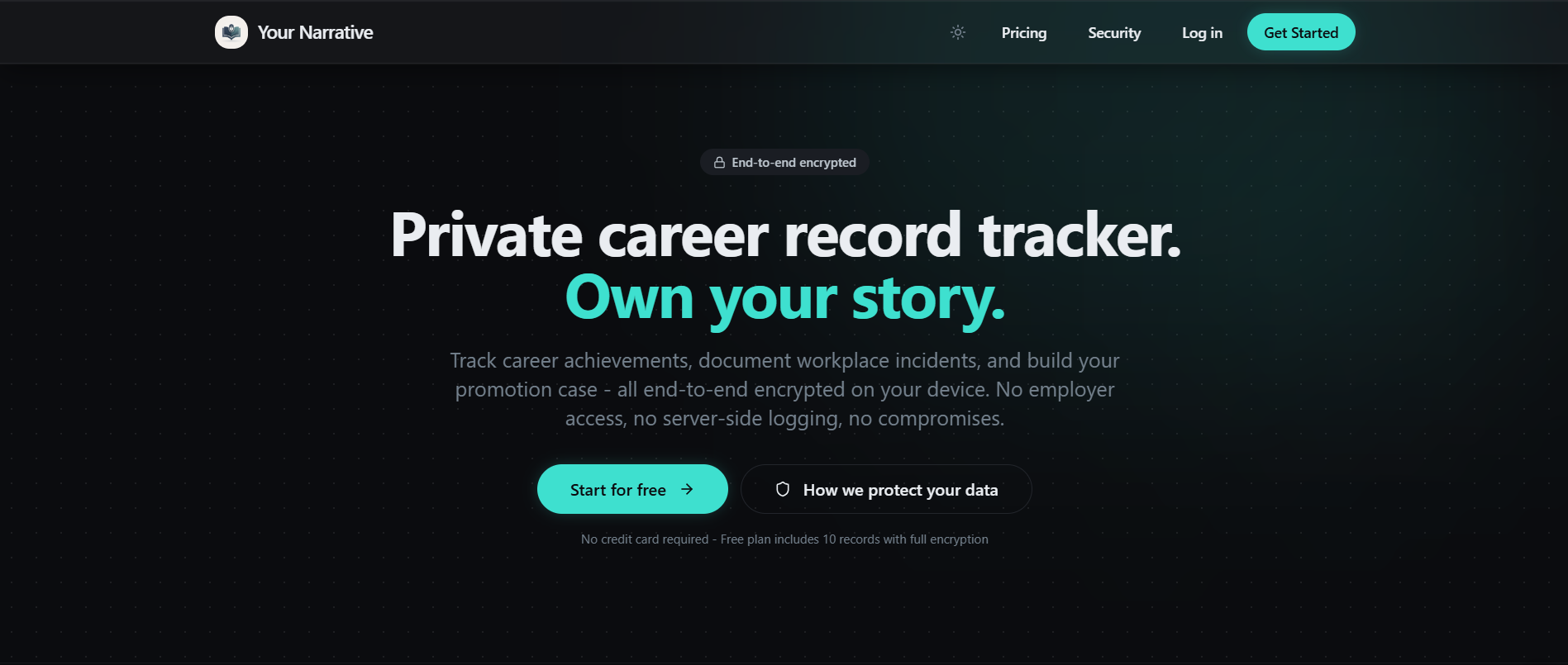 Your Narrative - Main product screenshot demonstrating key features and user interface