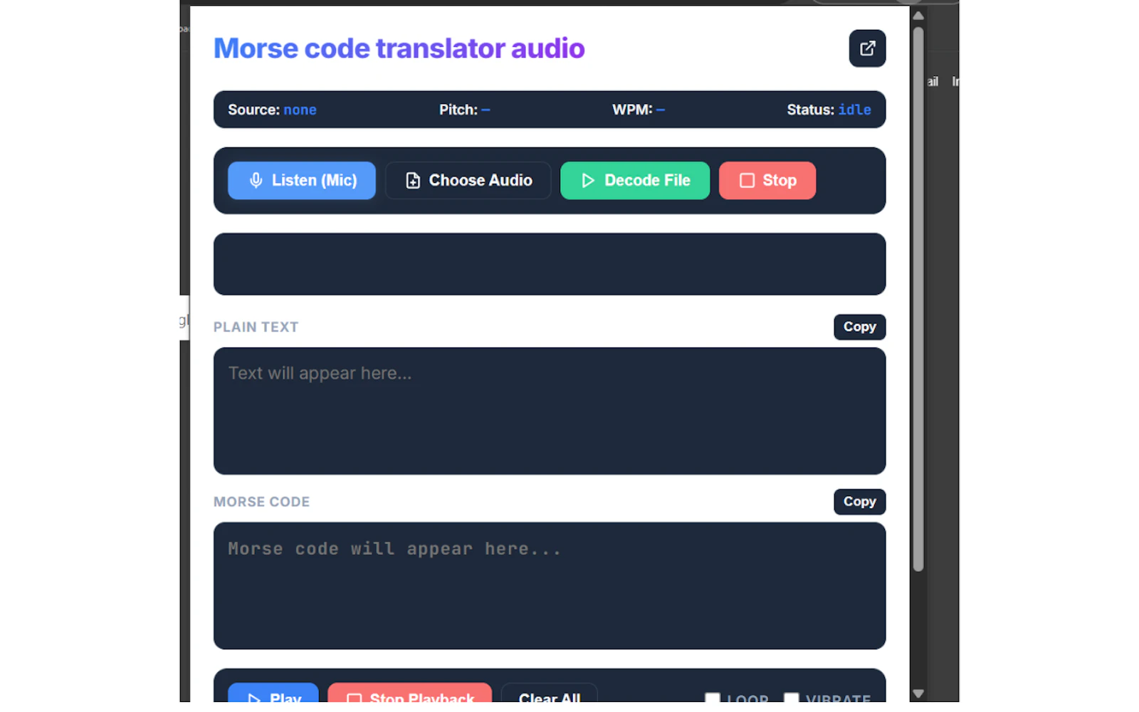 Morse code translator audio screenshot 1