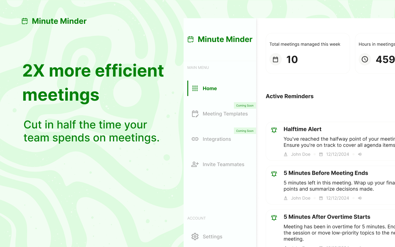 Minute Minder - Screenshot 2 showing product features and functionality