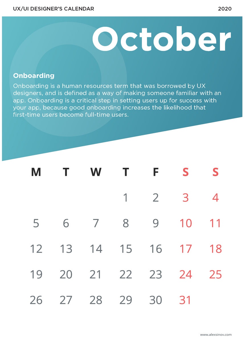 UX/UI Designer's 2020 Calendar gallery image