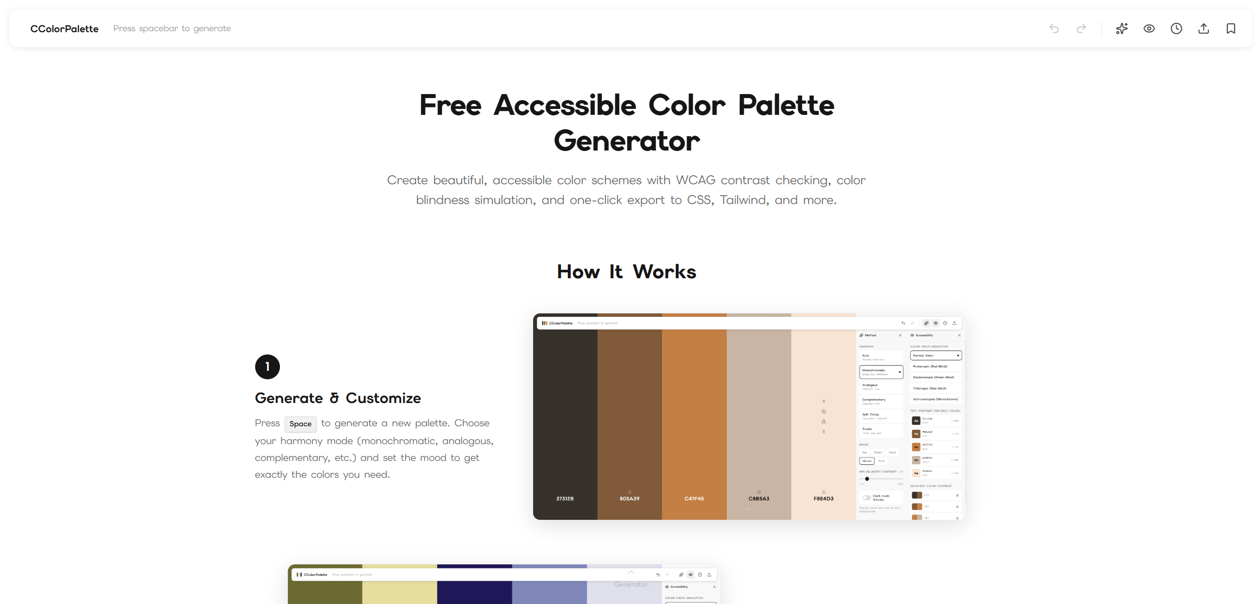 CColorPalette.com - color generator tool - Screenshot 4 showing product features and functionality