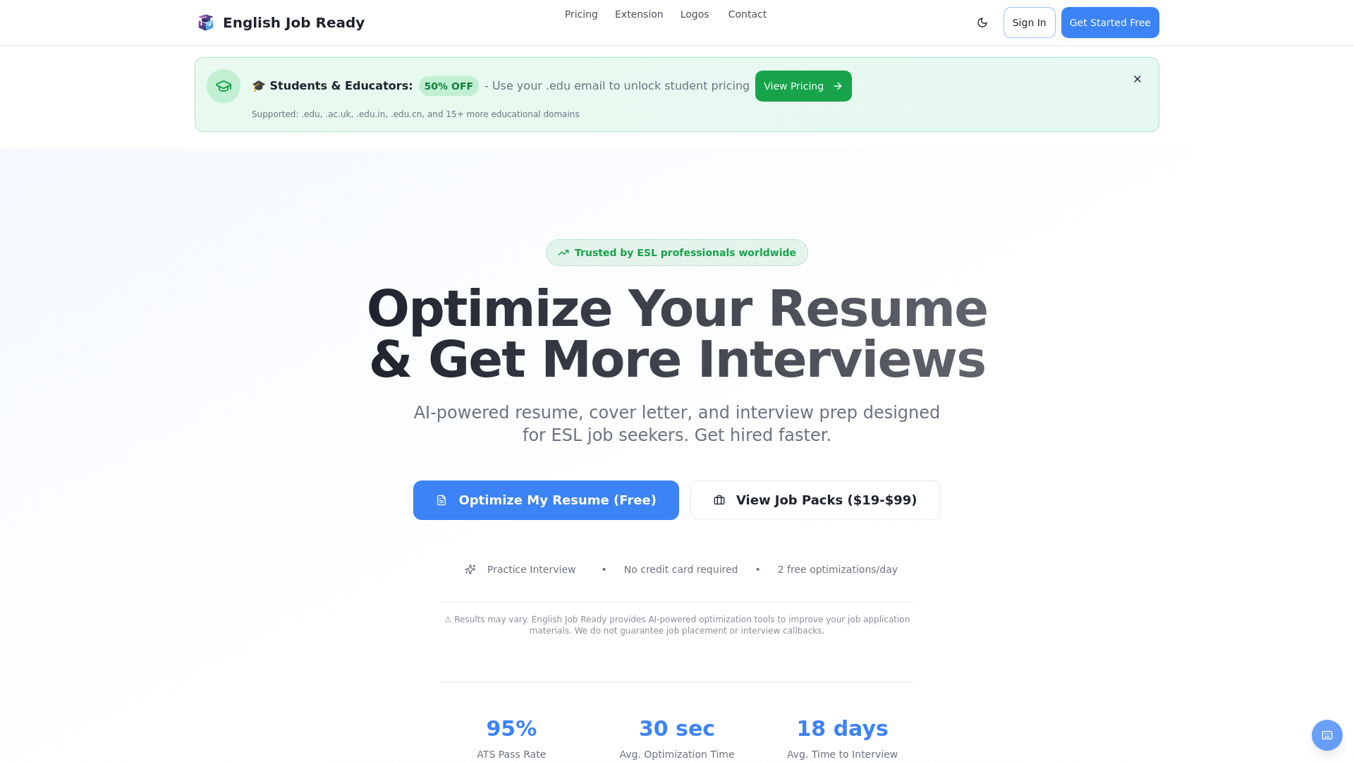 English Job Ready - Main screenshot showing features and interface