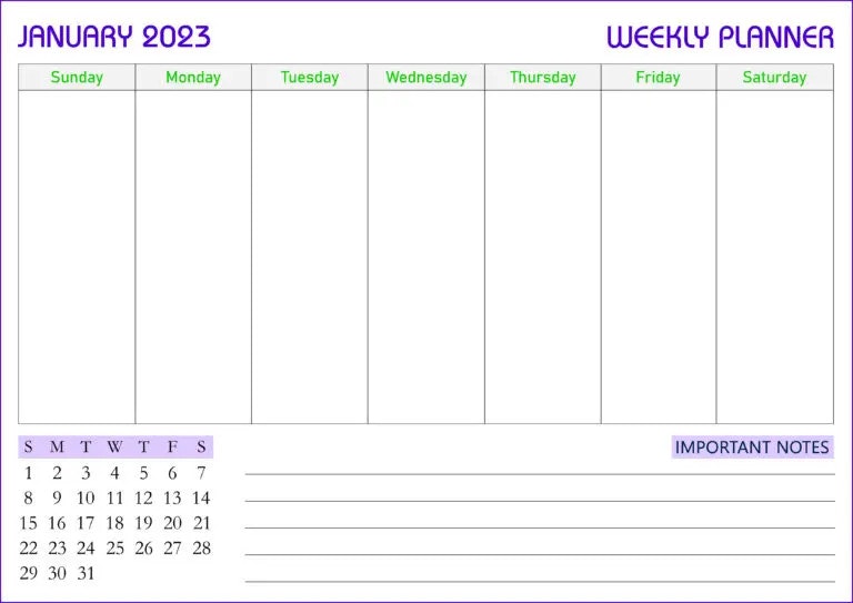 Weekly Yearly Calendar from Printables
